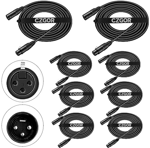 Czgor Cables DMX de 3 metros 8 paquete, 3 Pines XLR Macho a Hembra Cable DMX para Señales de Iluminación para Conectar Cables Ópticos