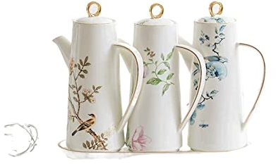 NTTNL Aceitera Juego de dispensador de vinagre y Aceite de Oliva de Porcelana de Estilo japonés, Recipiente de Almacenamiento de cerámica, tarros de condimentos con Bandeja Cocina