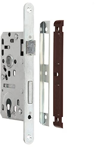 Einsteckschloss DIN-Norm 72/55 mm, Vierkant 8 mm, PZ Zylinder, Haustürschloss, Türschloss Zimmertürschloss Schloss mit Schließblech Verzinkt Dornmaß 55 mm, PROFILZYLINDER (RECHTS)