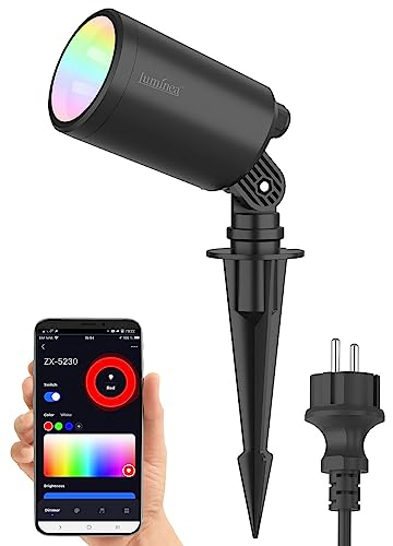 Luminea Home Control Spot: WLAN-Gartenstrahler, RGB & CCT, 7 W, 520 lm, IP65, App, Metallgehäuse (LED, LED Gartenstrahler mit Erdspieß, Pflanzenlicht)
