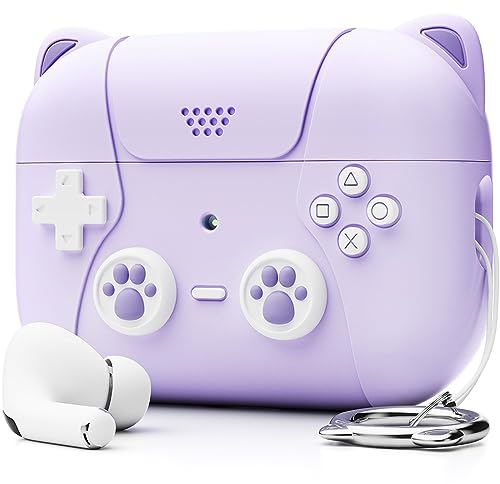NIUTRENDZ Niedliche Katze Silikon Hülle für AirPods Pro 2nd Generation Case Cover Klassische Handheld Spielkonsole Design Schutzhülle (Lila)