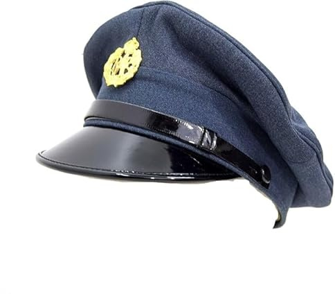 WW2 1940s British RAF Schirmmütze mit Metallabzeichen Königskrone Royal Air Force Army, Blau (Airforce Blue), Einheitsgröße