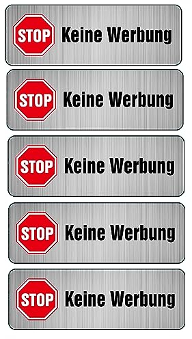 5 x Brandengel® Keine Werbung Aufkleber - Schild Aluoptik extra starke Folie - Sticker Keine Werbung für den Briefkasten - 5 Stück