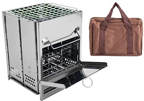 Tragbarer Camping-Backofen for Rucksackreisen, zusammenklappbar, winddicht, Holzofen, Herd, Überlebensofen aus Edelstahl, tragbarer Camping-Ofen, Holzofen, zusammenklappbar, winddicht, Holzofen, Herd/