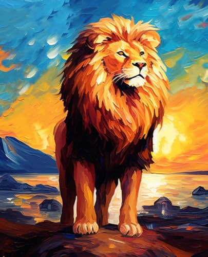 AMBATTERY Knüpfkissen Tier Ölmalerei Löwe Riegel Haken Teppich Kits Für Erwachsene Kinder Bedruckte Leinwand Häkeln Handarbeit Handwerk Teppich Kissen Matte Wandteppich 20x15in