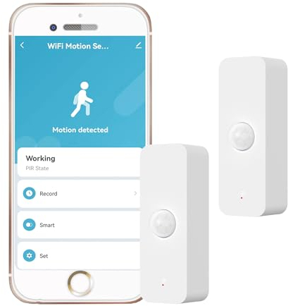 WiFi PIR Bewegungsmelder: Smart Indoor Bewegungsmelder mit App-Benachrichtigungen & Aufzeichnungen, Batterie enthalten, Infrarot-Bewegungsmelder für Fernmonitor und Hausautomation (2er-Pack)