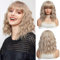 UEVIES Kurze Gewellte Asch Blonde Perücke Synthetisches Haar Perücken mit Pony Natürliche Schulter Länge Bob Perücke für Frauen Tägliche Party Cosplay-16 Zoll