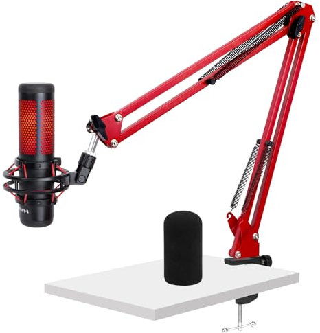 WIBOND QuadCast Bras de microphone avec housse de micro, bras de microphone rouge compatible avec HyperX QuadCast, filtre anti-pop pour QuadCast réduit les bruits de fond