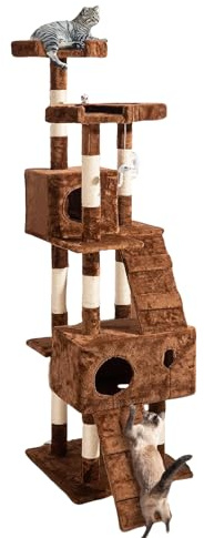 Zooland Katzenbaum Turm für Indoor Katzen, Mehrstöckig Katzenhaus mit Plattformbett, Sisalbaum Kletterbaum Katze Condo Perfekt für Haustier Spiel, Spaß, Ruhe, Kratzen