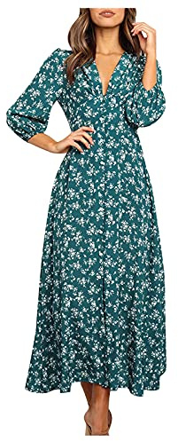 Women 2026 Summer Casual Dresses Boho Wrap V Neck Ruffle Maxi Dress | 3/4 Sleeve Beach Cocktail Flowy Sundress Ladies Pleated A-Line Maxi Dresses Lightweight Dressy Wrap Waist Dress