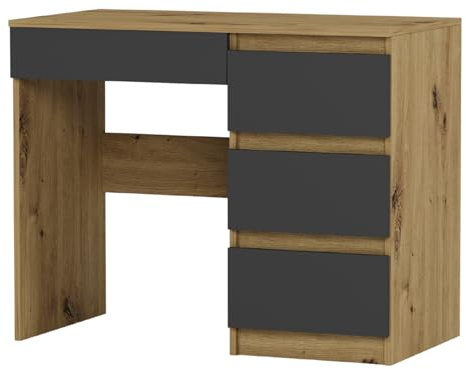 Framire Schreibtisch N-34 Rechts Artisan Eiche/Anthrazit 90x50x77 cm - Kleiner Computertisch mit Schubladen, Schreibtisch für Büro, Jugendzimmer & Home-Office - Modern N34