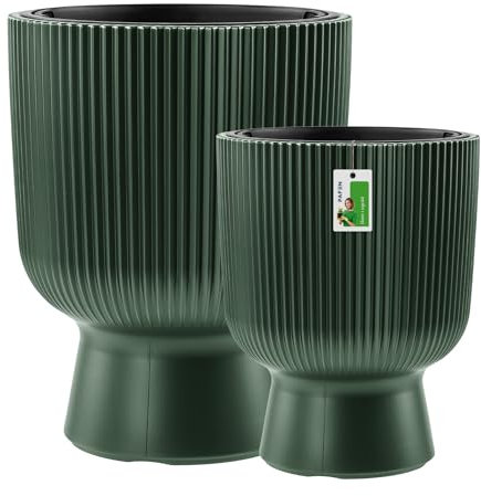 PAFEN Kunststoff Blumentöpfe auf einem Bein - Set 2 Großen 36 cm und 50 cm - Elegant Blumenkübel Übertopf Pflanztopf Pflanzkübel Für Innen Und Balkon Garten Pflanze | Flaschengrün