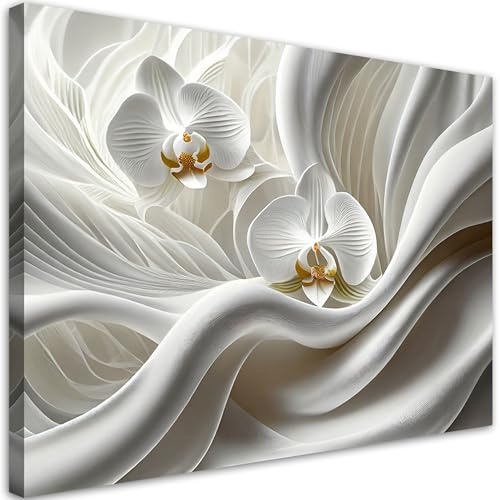 Feeby Leinwandbild - Bilder Wohnzimmer - 3D Orchid Blumen Abstrakt - 60x40 1tlg - Deko Schlafzimmer - Wanddekoration - Aesthetic - Groß Moderne Bild - Foto auf Leinwand