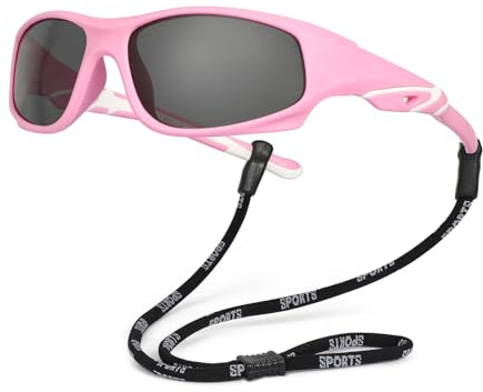 Hifot Polarisées Lunettes de soleil Enfant Anti UV400 Lunettes de Soleil Caoutchouc Flexible Lunettes de Sport pour 3-12 ans Garçon et Fille + Cordons à lunettes