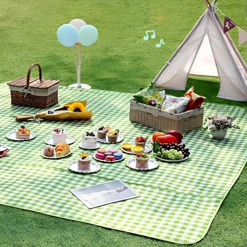 JIMITOP Outdoor Picnic Blanket, Oversized Compact Beach Mat, Extra Large Sandproof Waterproof Mat, Portable and Lightweight Blankets for Grass, Beach, Travel, Camping, Concert, Handy Tote