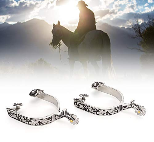 EIMSOAH Speroni da Cavallo in Acciaio Inossidabile Argento da 2 Pezzi, con Motivo, Speroni da Cowboy, Speroni da Stivale, Speroni in Metalab, per Allenamento e Competizione
