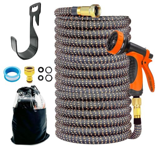 Zanmuk Expandable Garden Hose Pipe - 100ft Expanding Hosepipes for Garden Upgraded 3-Layer Latex with 10 Functions Spray Nozzle, 3/4 1/2 Brass Connectors