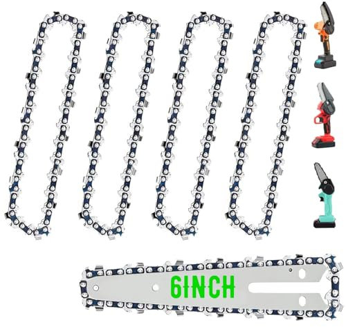 yivom 4 Piezas Cadena de Motosierra, 6 Pulgadas Cadenas para Motosierras Cadena de Repuesto para Todas las Barras de 6 Motosierra