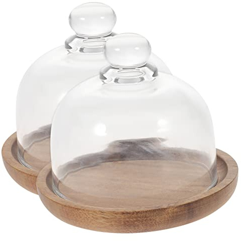 2 Stück Kuchenpräsentationsplatte und Glas mit Abdeckung | Buffet und Party, Stabile Form, Kaffeefarbene Ausführung, Große Kapazität, für Gebäck und Speisen