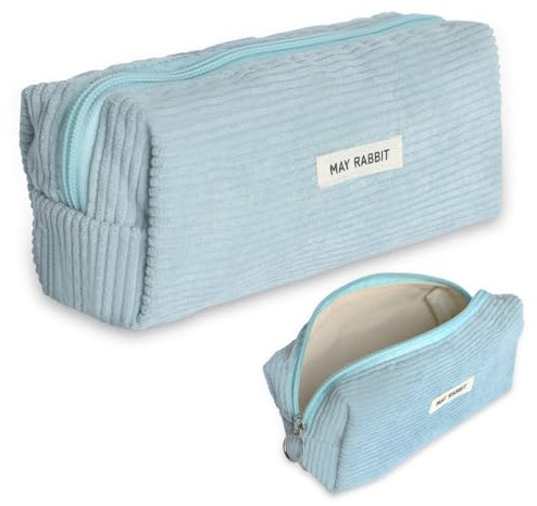 ICKEYOU Mäppchen Cord-Stoff Mädchen Teenager Stiftetasche Stiftemappe Pencil Case Federtasche Schreibwaren Organizer Tasche Große Speicherkapazität Federmäppchen für Schule Büro(Hellblau)