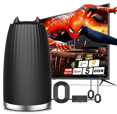 TV Aerial, High Gain Freeview TV Antenna with 560+ Miles Range Reception, Portable TV Aerial with Signal Booster, Magnetic Base, 16.5ft Coaxial Cable, for 4K 1080P HD Local Channels and All Older TV's