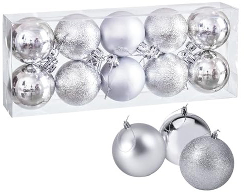 Xcdhemde 10tlg Weihnachtskugeln Ø 5CM, Silbere Christbaumkugeln, aus Bruchsicher Mehrweg Kunststoff, Weihnachtsdeko mit Kugeln & Aufhängeband, Weihnachtsbaumkugeln für Drinnen & Draußen