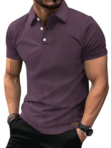 zitysport Polos Hombre Polo Funcional Golf Manga Corta Camisa Transpirable Camisa Hombre Camiseta Básica Hombre Polos de Trabajo Verano Camisa Deportiva Hombre(Rojo Violeta Claro 3XL)