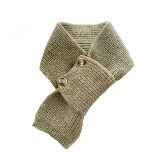 YGSIKY Kurzer Schal mit Kreuzstrick und Knöpfen, Kleiner Strickschal, Damen-Winterkragenschal, Warmer Häkelschal für den Winter, Strickschal mit Knopf für Teenager Mädchen (Green)