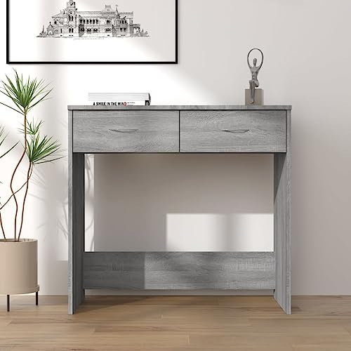 Myheimly Schreibtisch mit 2 Schubladen Computertisch Bürotisch Arbeitstisch Laptoptisch PC Tisch Jugend Kinderschreibtisch 80x40x75cm Holzwerkstoff Schreibtisch Grau Sonoma