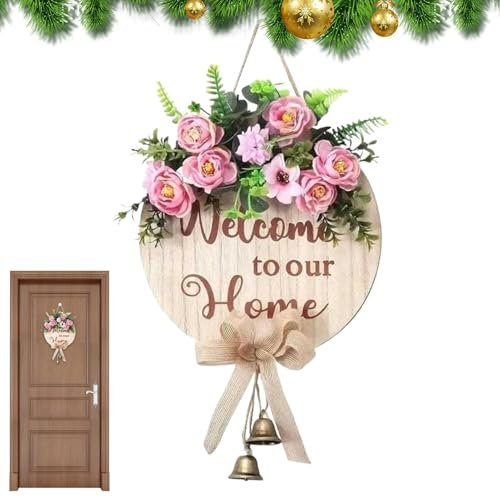 Letrero para puerta de bienvenida, cartel para puerta de bienvenida a casa | a nuestra guirnalda de decoración para la puerta de casa - Letrero colgante de madera con