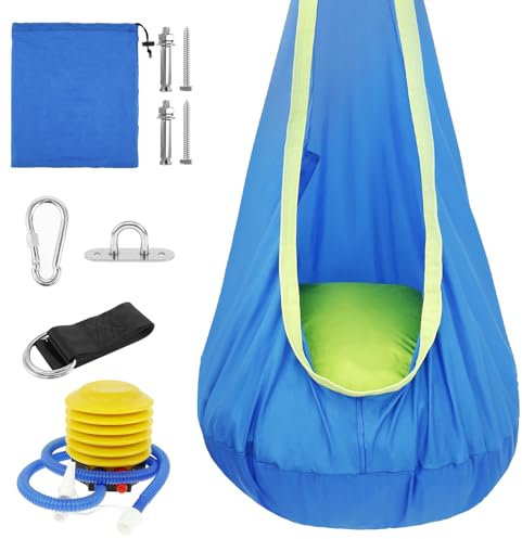 HäNgehöhle Kinder Nestschaukel Mit Zelt Hängematte Nestschaukel Outdoor Mit Aufblasbarem Kissen HäNgeschaukel Schaukel Indoor, Tragbar Reise Deckenschaukel FüR Kinder, 80 Kg Kapazität