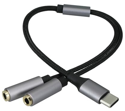 kwmobile USB C Kopfhörer Splitter für USB C Headphone/Headset USB C Adapter - USB-C auf Klinke Audio Kabel Splitter aus Nylon - Schwarz