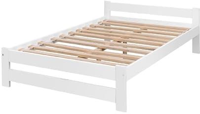 All4All Holzbett Eco 90-140 - 160x200cm - Doppelbett - Bett - Kiefernholz - Seniorenbett - Kinderbett - inkl. Lattenrost - Komfortbett - Weiß - Natur - Stabiles Bett (Weiß, 90x200cm)
