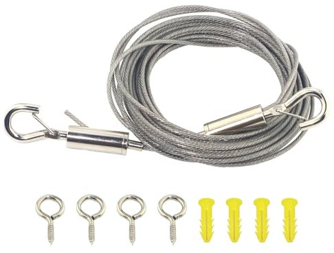SUKITMISO Drahtseil Rankhilfe Set, 5M 2mm Drahtseil Edelstah mit Längenverstellbar Haken und 4 Schrauben, PVC-Beschichtetes Stahlseil als Zeltseil Wäscheleine Kletterpflanzenseil Gardinenseil