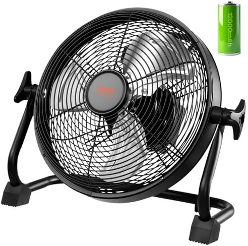 VEVOR Piso de camping recargable de 10 pulgadas, ventilador portátil de alta velocidad para exteriores con marco de metal, motor sin escobillas de cobre, rotación manual de 360 grados, para pesca