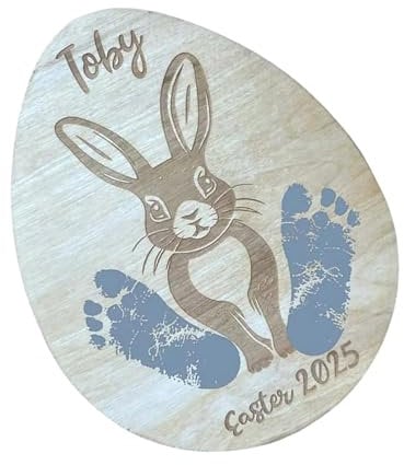 Handabdruck-Kunstschild mit Ostermotiven, 3D-Holzmeilensteine, Oster-Gedenktafel für Babyzimmer und Fotos