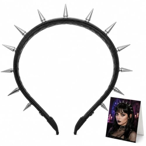 Didiseaon Punk Rivet Headband Metal Stud Gothic Spiked for Halloween Party | Zinc Alloy and Leather Hair Accessory, Rivet Spike Embellished Headpiece for Festivals, Halloween, Cosplay and Fancy Dress