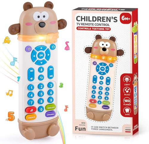 Afufu Mando Juguete Bebe 6-12 Meses, Mando TV Juguetes Musicales Aprendizaje Educativos 3 Idiomas Español Inglés Francés, Juguetes Sensoriales con Canciones Sonidos Luces Regalo Bebés 1 Año