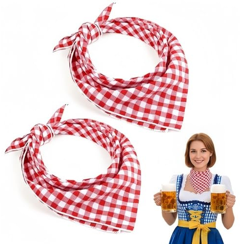 KIQAWEE 2 Stück Oktoberfest Trachtentuch | Kariert Dreieckstuch, Accessoires für Herren‑ & Damen‑Oktoberfest‑Outfit, traditionelles Fest Halstuch