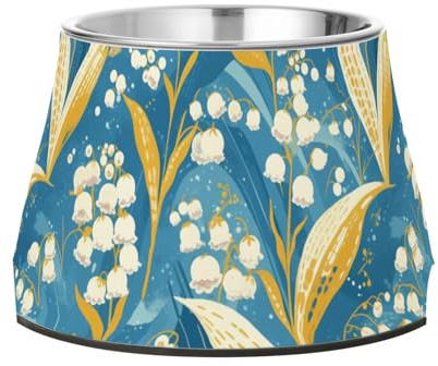Fresh Style Lily of the Valley Futternapf für Hunde, rutschfest, Edelstahl, Katzenfutter, für die Müdigkeit von Haustieren, Schnurrhaar, Blau