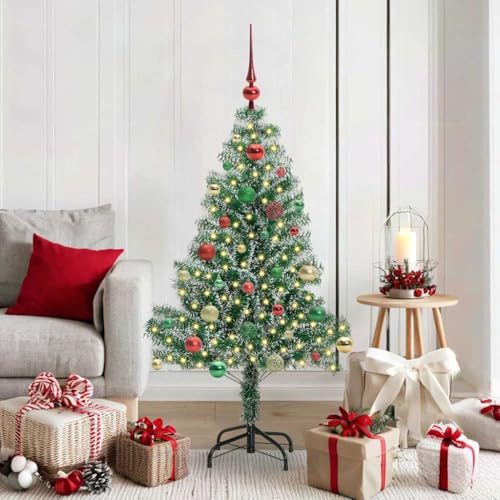 Runheo Árbol de Navidad artificial de 150 cm con luz LED, cubierto de nieve, polietileno duradero, incluye alimentación USB, ideal para salón, jardín, terraza