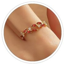 Zimocepuz Roter Ringe, Offener, Verstellbarer Ring, Zierliche Blattring Für Damen, Stapelbare Ringe Für Damen, Alltagskleidung, Hochzeitskleidung, Partykleidung
