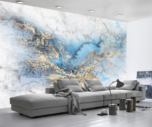 Mural Wallpaper Golden Blue Marble Pattern Wallpaper 3D Effect Murals for Bedroom and Living Room Wall Decoration -KX28214, 450x280cm
