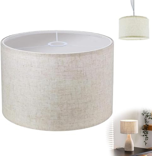 Pantalla de tela de lino, lámpara de pie cilíndrica hecha a mano para lámpara colgante, lámpara de mesa, lámpara de pared, lámpara de noche, lámpara de pie, diámetro 30 cm x altura 20 cm (lino)