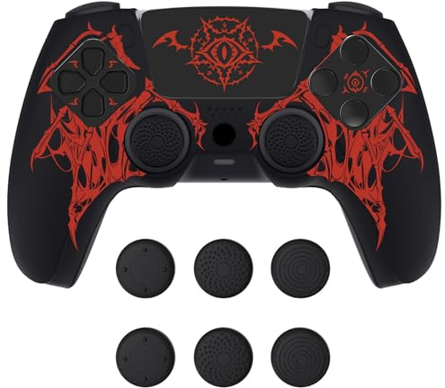 PlayVital Silikon Hülle für ps5, Dockable Schutzhülle mit Joystick-Kappen | Anti-Rutsch Case Skin, ergonomische Griffe, weiches Gummi, ladestationskompatibel, Rot