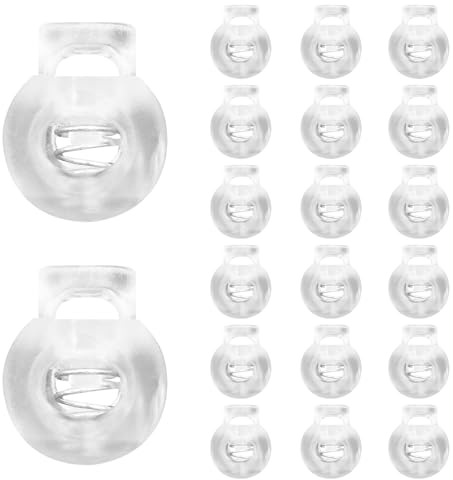 Satiskid 20 Pcs Plastic Cord Lock Stopper End Spring Stop, Transparent Roman Blind Clips, Toggles for Drawstrings, Small Round Cord Adjuster for Bags, Clothes, Camping Gear