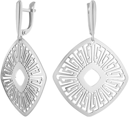 Elegante Damen Ohrringe aus 925 Sterling Silber, Geometrisches Design mit Durchbruchmuster, Rhombusform, Leverback-Verschluss