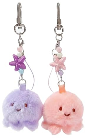 Vesavifaka 2 Stück Plüsch Oktopus Schlüsselanhänger - Kawaii Kleine Meeresthema Taschenanhänger Bag Charm Mit Seestern Dekor Für Damen, Süßes Schulranzen Anhänger Handtasche Auto Accessoires