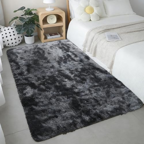 CUIMEI Hochflor Teppich 245 x 320 cm, Hohe Flordichte Angenehm Weich, Pflegeleicht Polyester, Hochflor, Anti-Rutsch-Rückseite, Flauschiger Extra Weich Teppich, Dunkelgrau