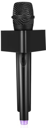 GARIOUANS Faux Micro pour Scène Garçon et Filles en Plastique Rigide avec Cube Porte-Drapeau Noir et Tube Violet, Accessoire de Jeu de Rôle Karaoké, Microphone Simulé Léger et Portable